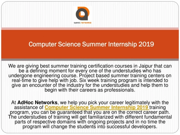 Best Computer Science Summer Internship 2019