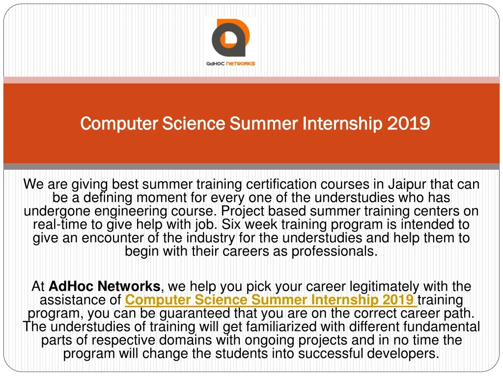 computer science summer internship 2019