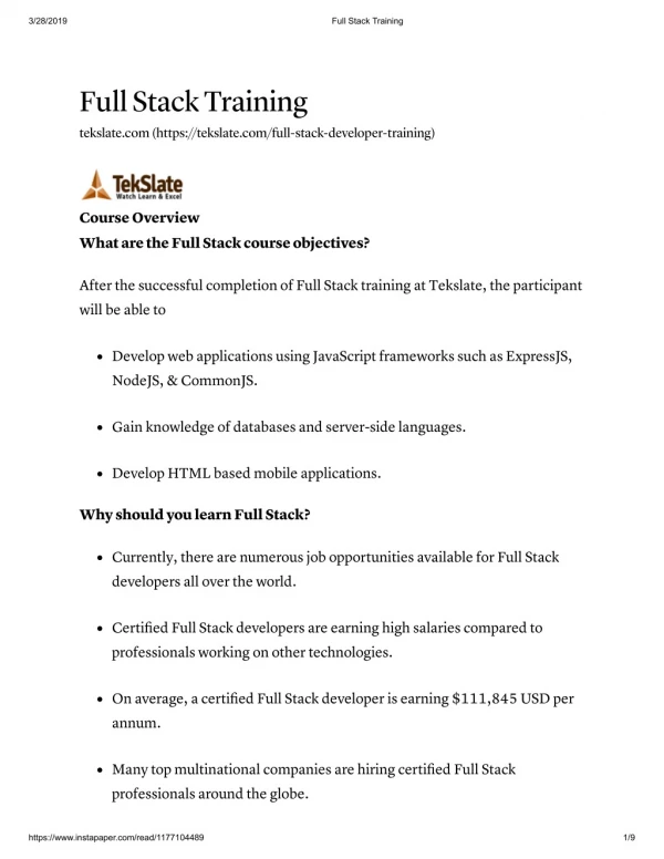 Full Stack Training in India & USA - FREE DEMO