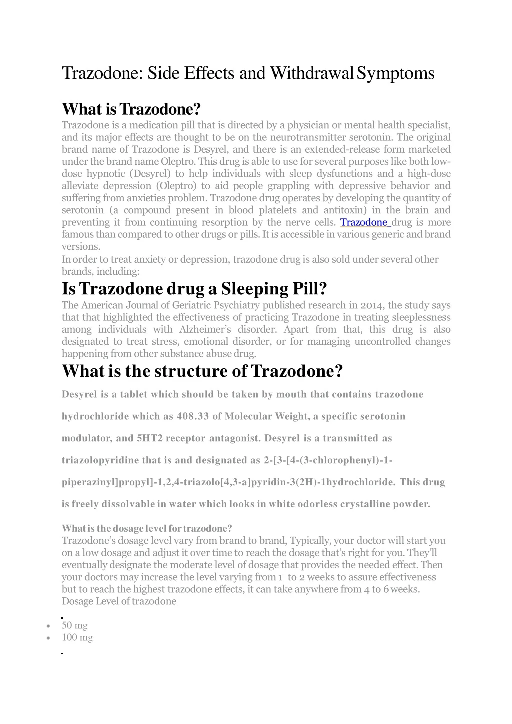 trazodone side effects and withdrawal symptoms