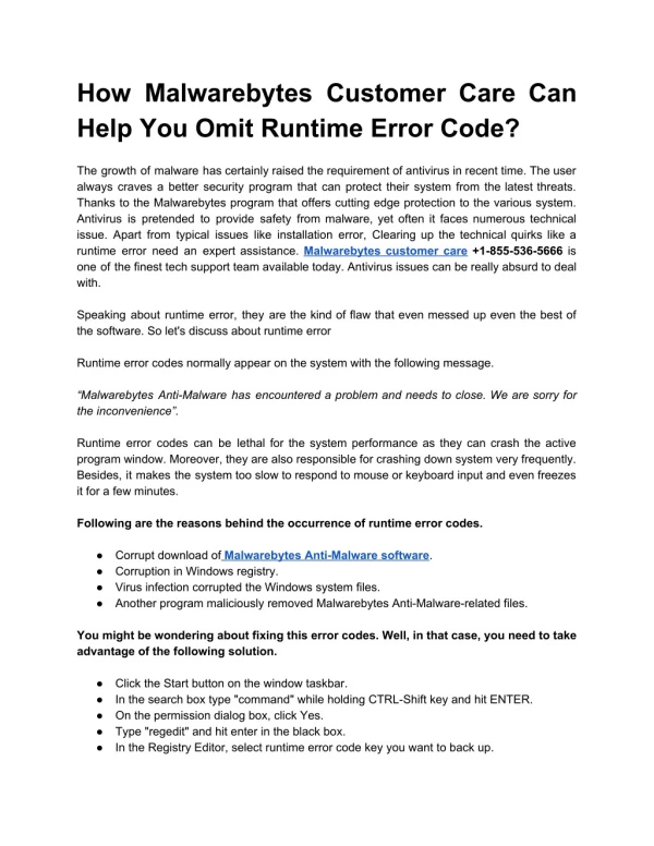How Malwarebytes Customer Care Can Help You Omit Runtime Error Code?