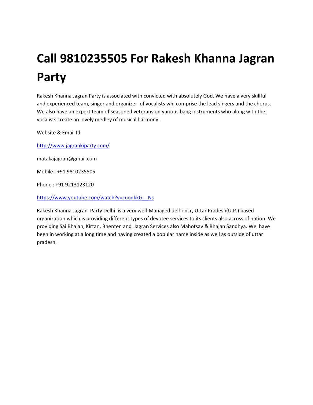 call 9810235505 for rakesh khanna jagran party