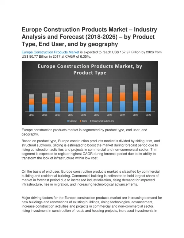 Europe Construction Products Market – Industry Analysis and Forecast (2018-2026)