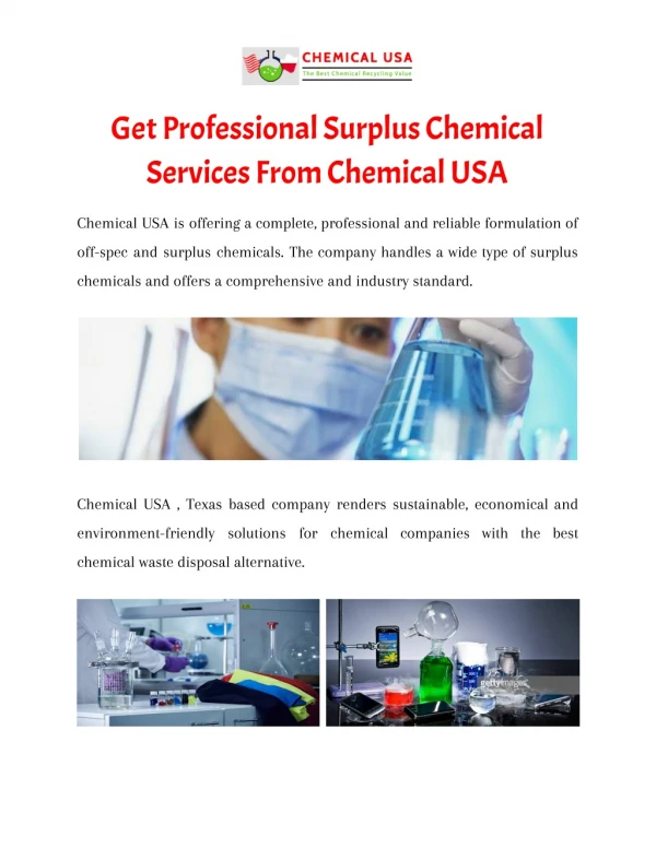 Get Professional Surplus Chemical Services From Chemical USA