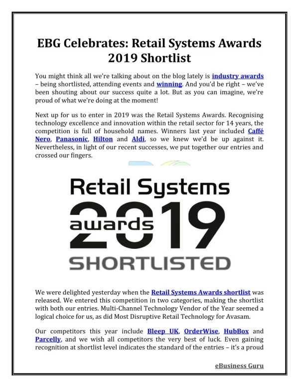 EBG Celebrates: Retail Systems Awards 2019 Shortlist | eBusiness Guru