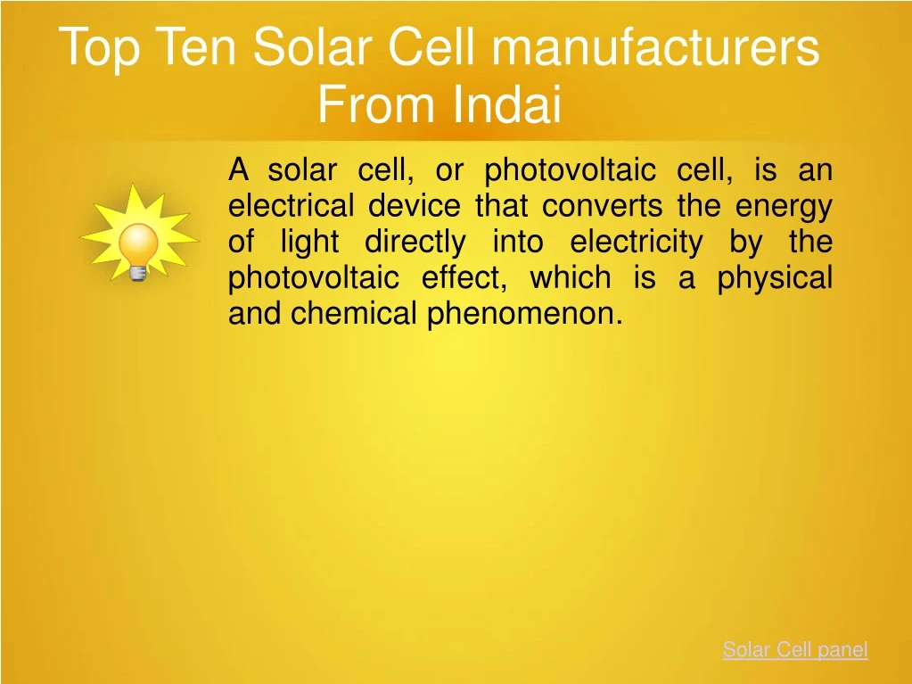 top ten solar cell manufacturers from indai