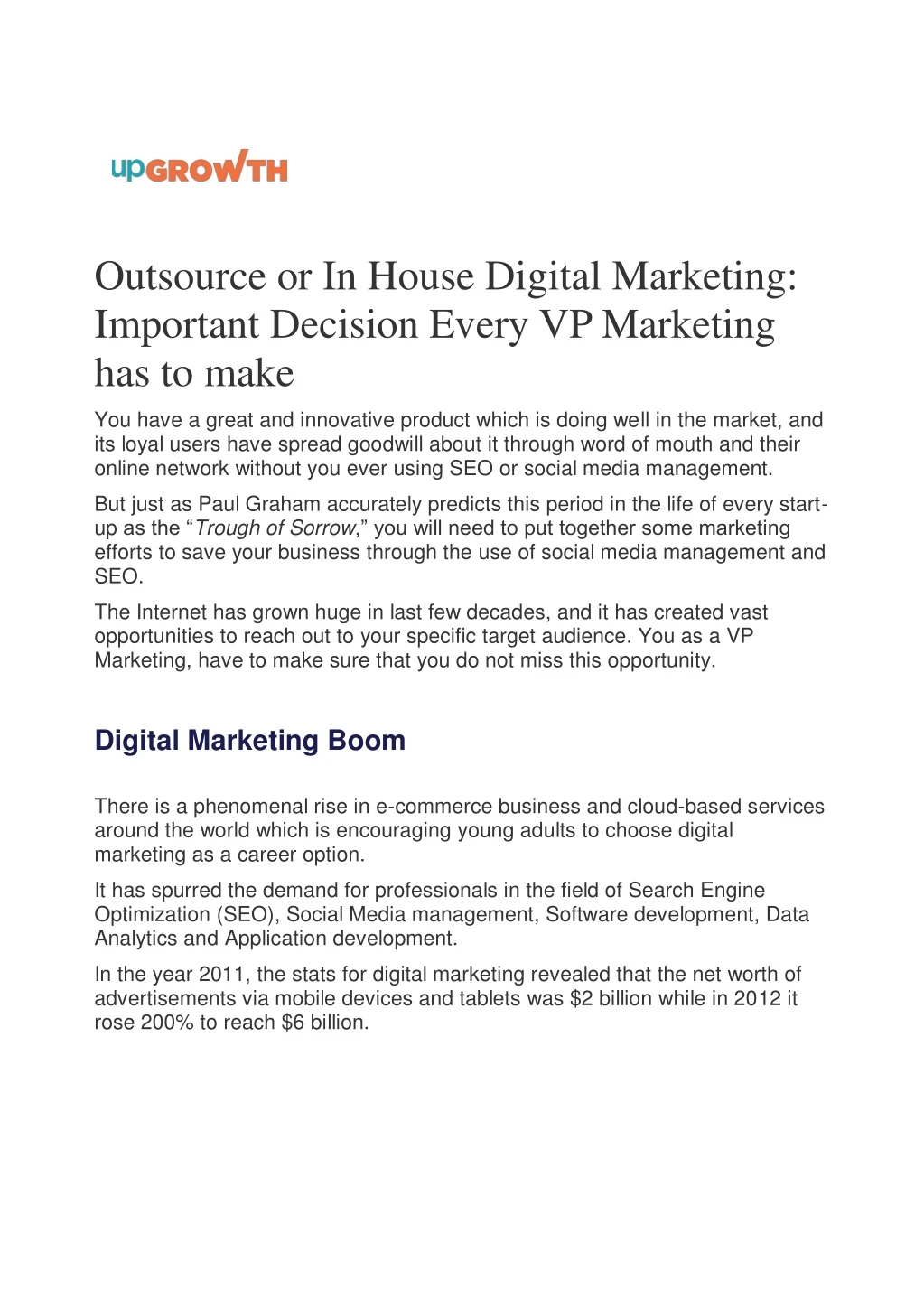 outsource or in house digital marketing important