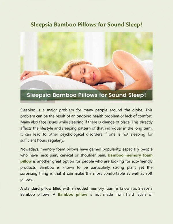 Sleepsia Bamboo Pillows for Sound Sleep!
