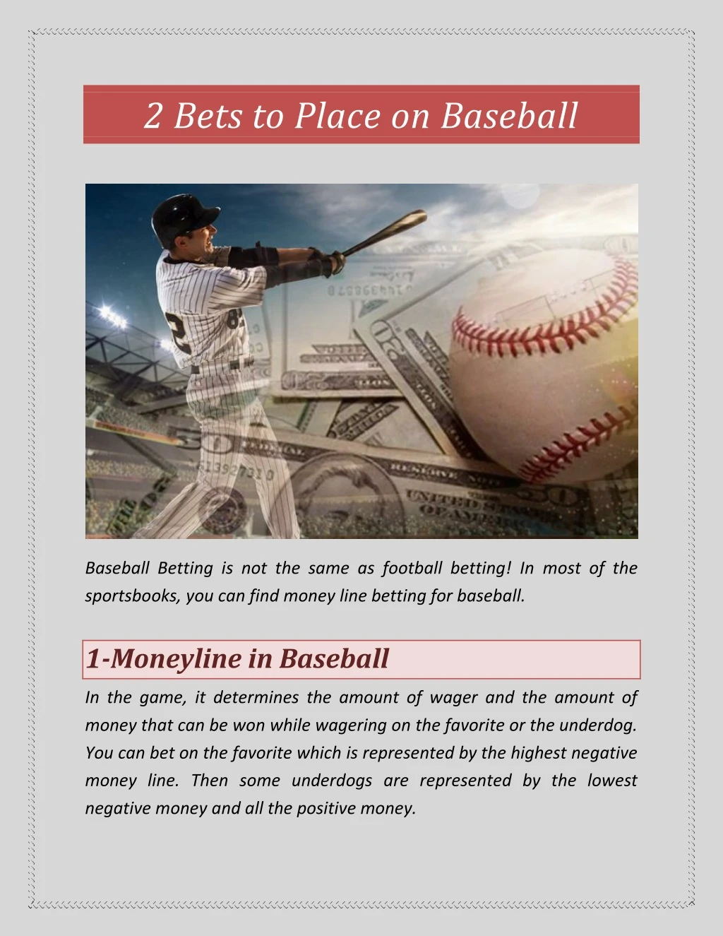 2 bets to place on baseball