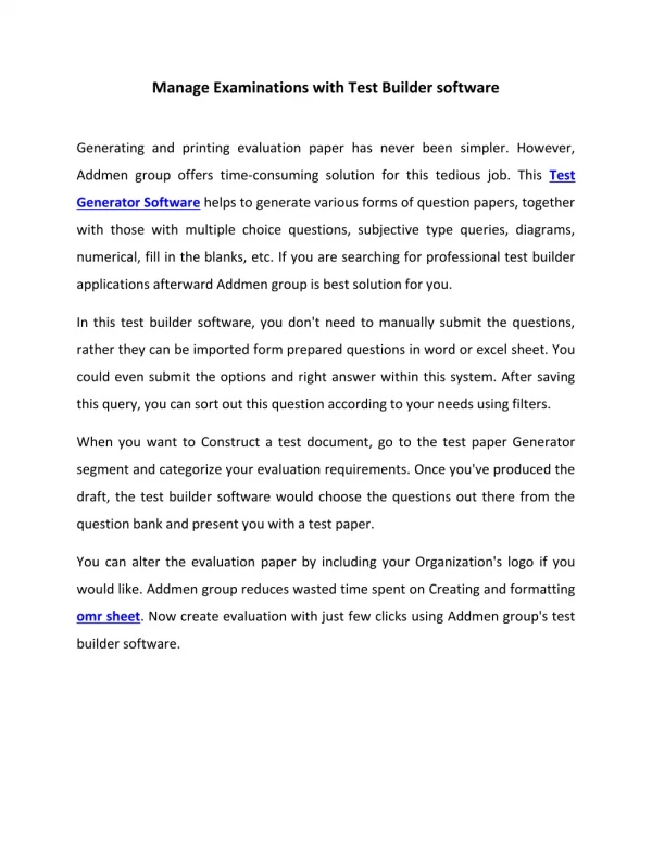 Manage Examinations with Test Builder software