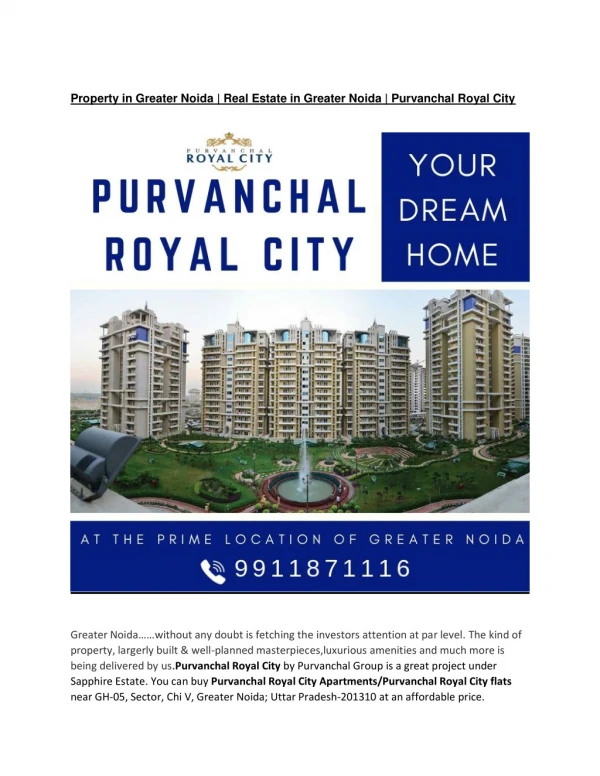 Property in Greater Noida | Real Estate in Greater Noida | Purvanchal Royal City
