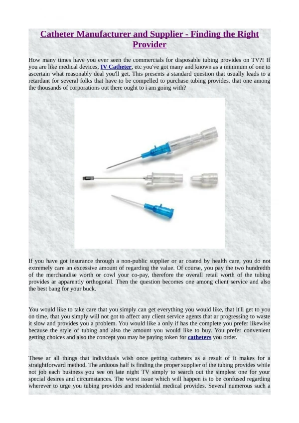 Catheter Manufacturer and Supplier - Finding the Right Provider