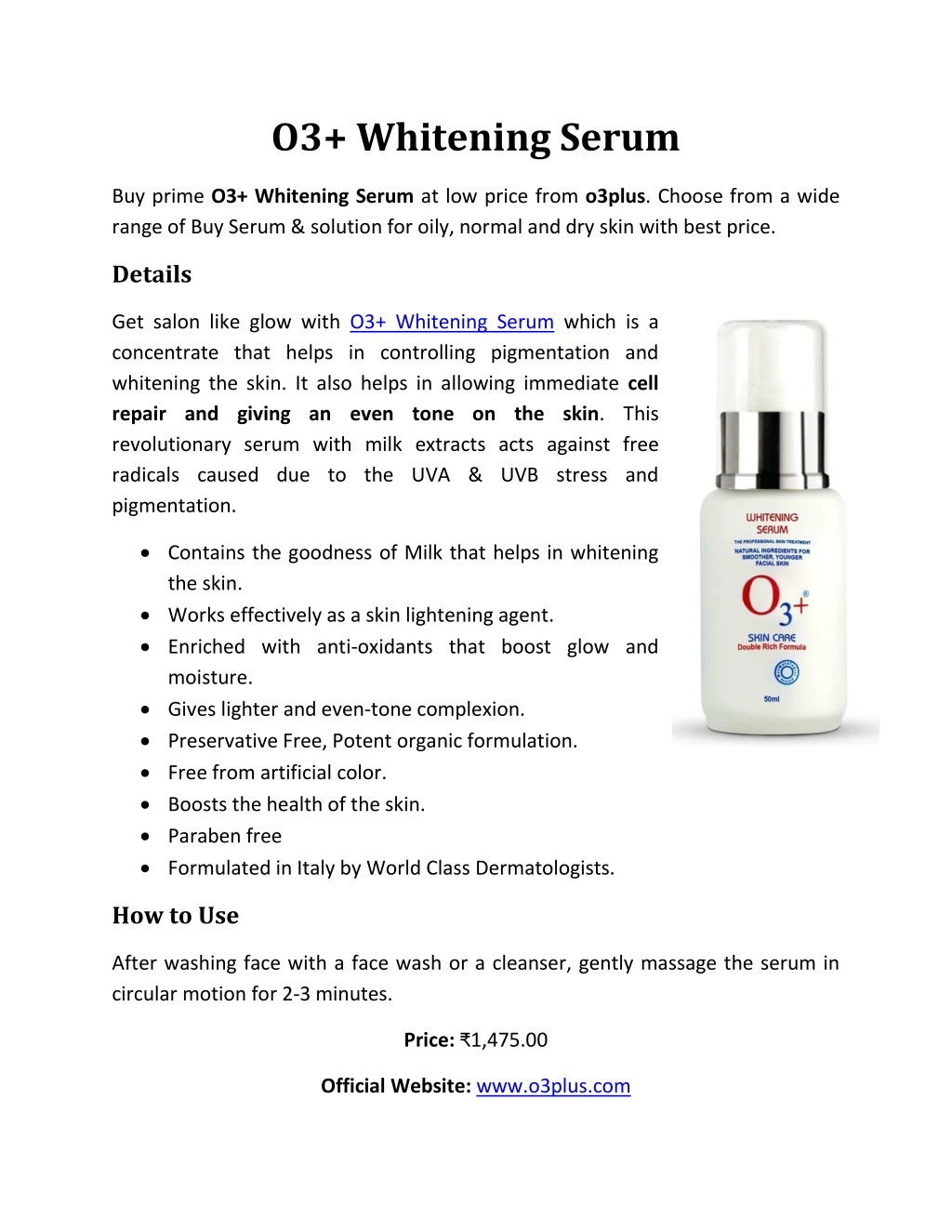 o3 whitening serum