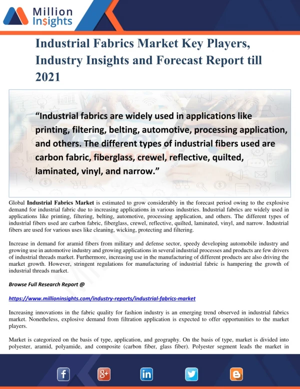 Industrial Fabrics Market Key Players, Industry Insights and Forecast Report till 2021