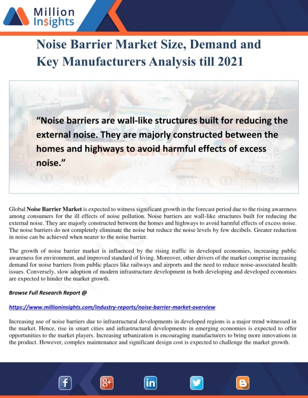 Noise Barrier Market Size, Demand and Key Manufacturers Analysis till 2021