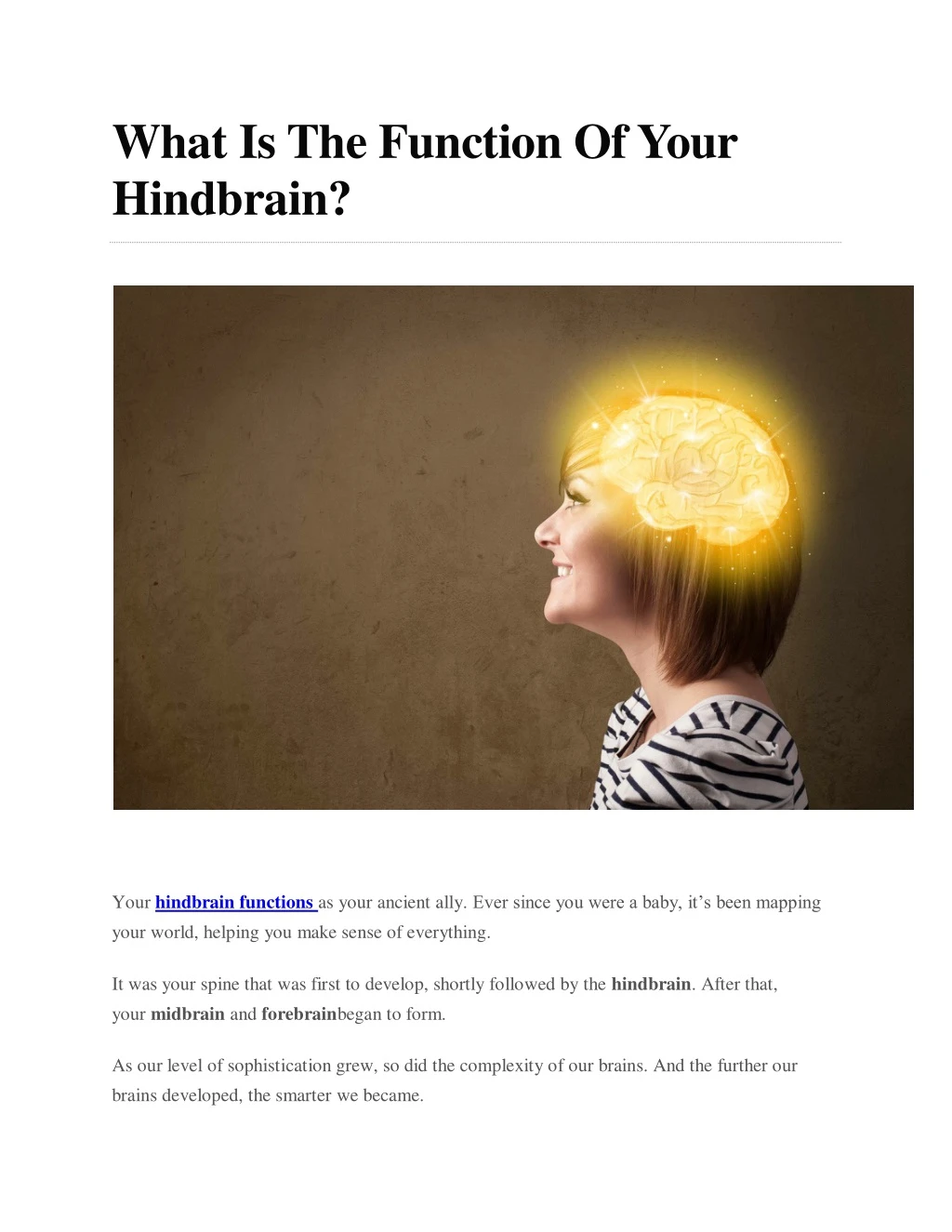 what is the function of your hindbrain