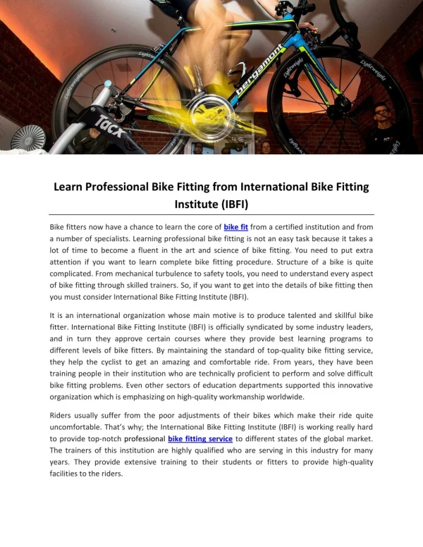Learn Professional Bike Fitting from International Bike Fitting Institute (IBFI)
