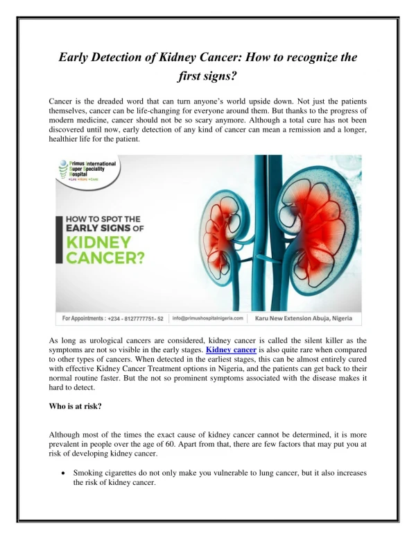 Early Detection of Kidney Cancer: How to recognize the first signs?