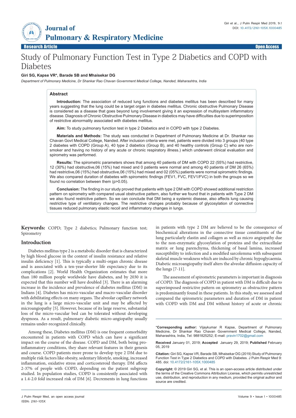 giri et al j pulm respir med 2019 9 1 doi 10 4172