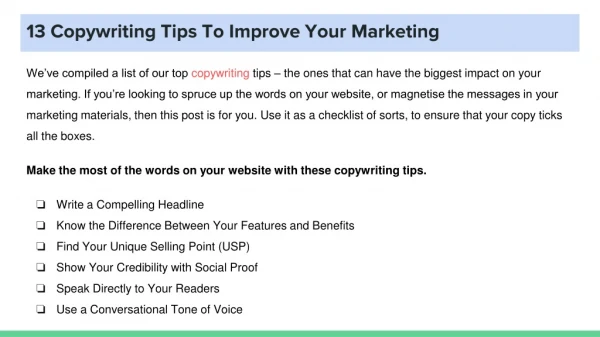 13 Copywriting Tips To Improve Your Marketing