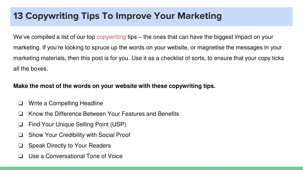 13 copywriting tips to improve your marketing