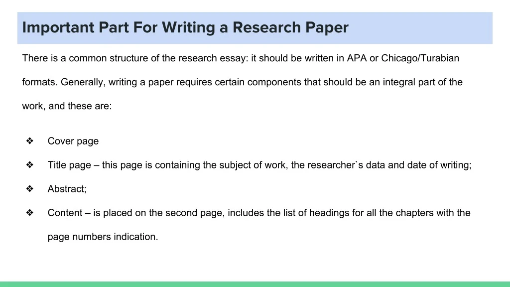 important part for writing a research paper