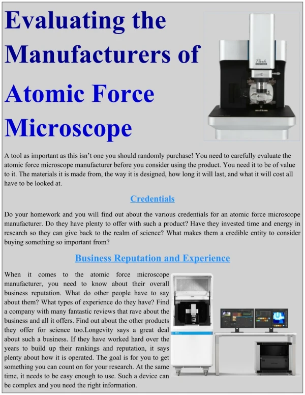 Evaluating the Manufacturers of Atomic Force Microscopes