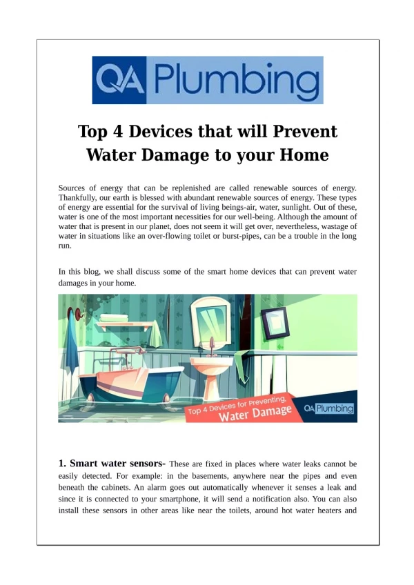 Top 4 Devices that will Prevent Water Damage to your Home