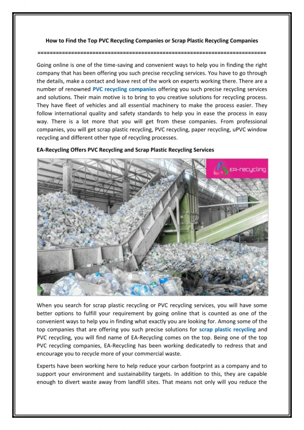 How to Find the Top PVC Recycling Companies or Scrap Plastic Recycling Companies