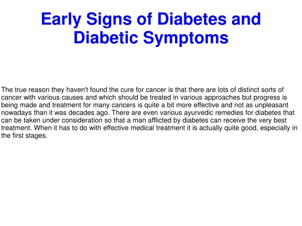 Early Signs of Diabetes and Diabetic Symptoms