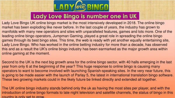 Lady Love Bingo is number one in UK