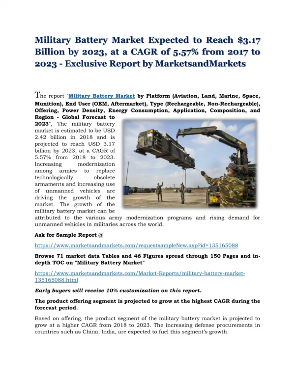 Military Battery Market worth 3.17 billion USD by 2023