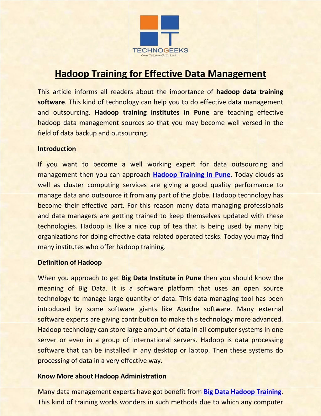 hadoop training for effective data management