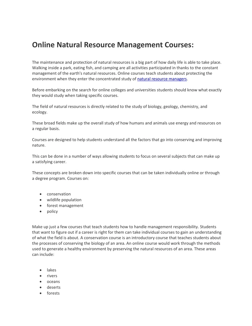 online natural resource management courses