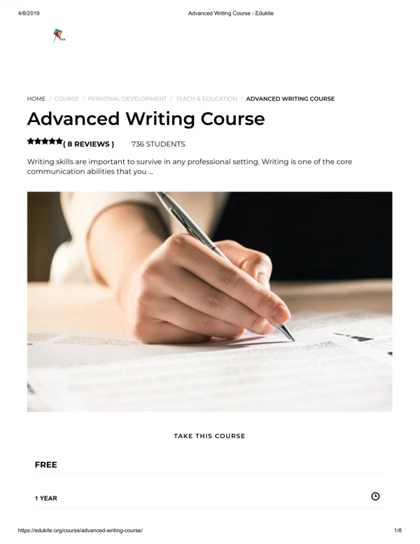 Advanced Writing Course - Edukite