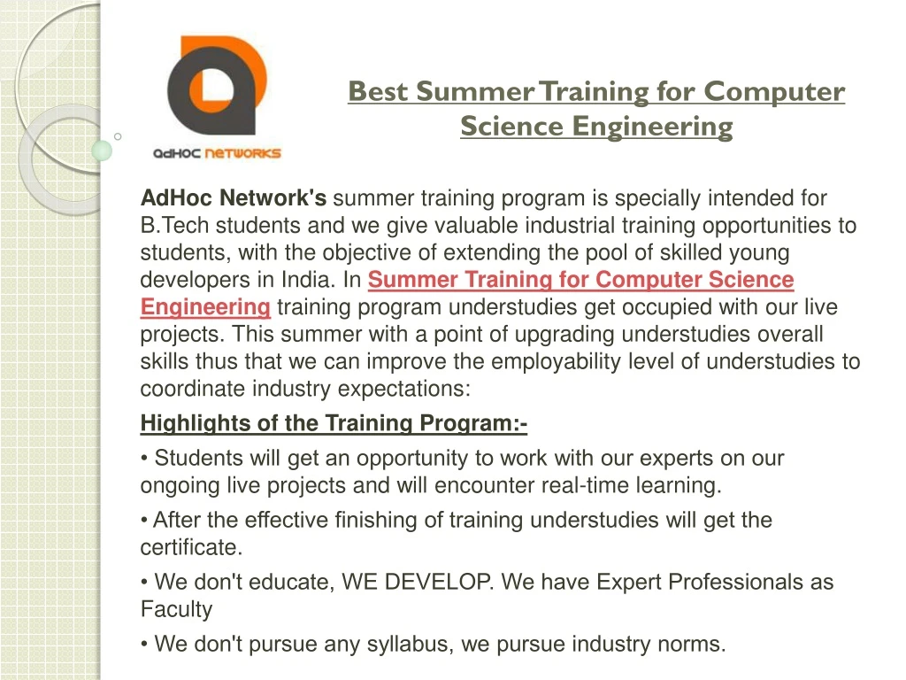 best summer training for computer science engineering