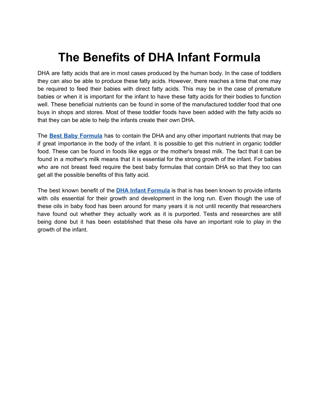 the benefits of dha infant formula