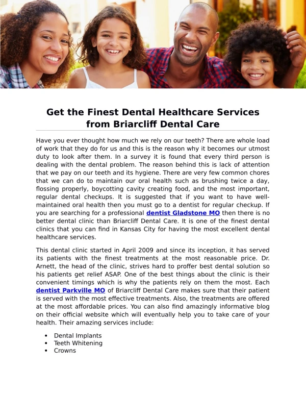 Get the Finest Dental Healthcare Services from Briarcliff Dental Care