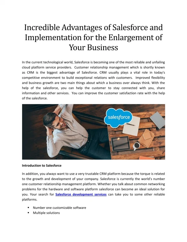Incredible Advantages of Salesforce and Implementation for the Enlargement of Your Business