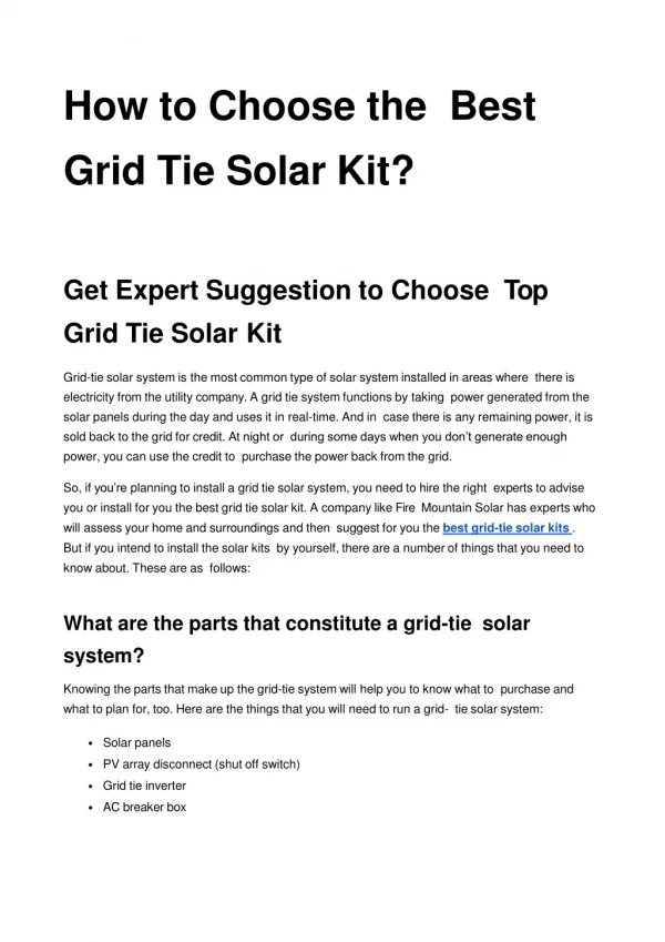 Choosing Quality Grid-tie Solar Kits for Off-grid Area