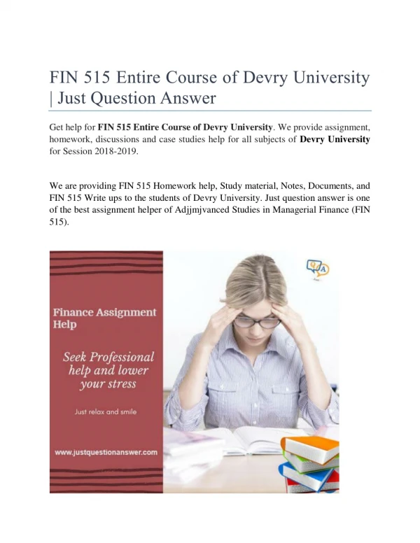 FIN 515 Entire Course Managerial Finance | Devry University | Just Question Answer