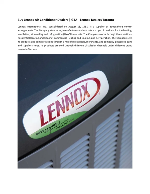 Buy Lennox Air Conditioner Dealers | GTA - Cambridge Heating & Cooling