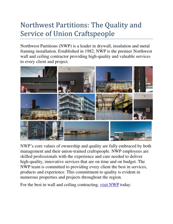 Northwest Partitions: The Quality and Service of Union Craftspeople