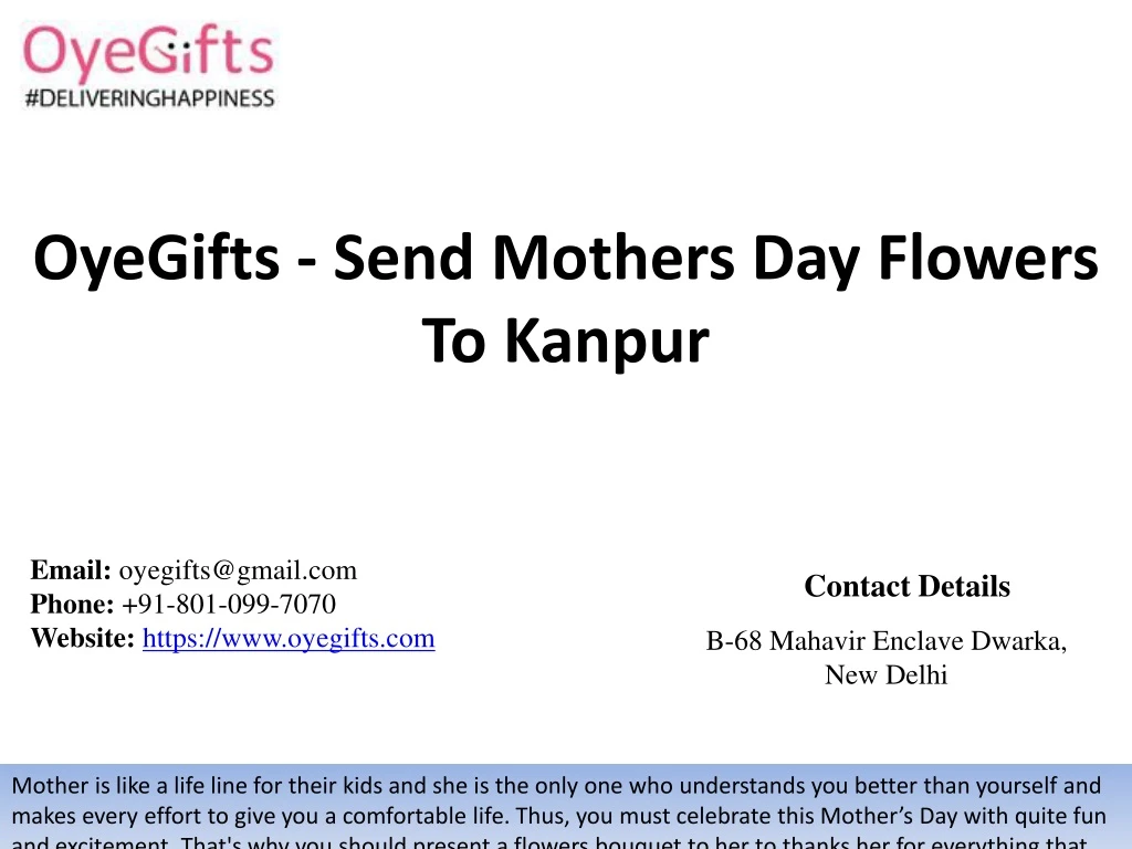 oyegifts send mothers day flowers to kanpur