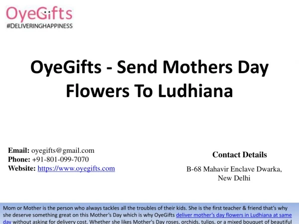 OyeGifts - Send Mothers Day Flowers To Ludhiana