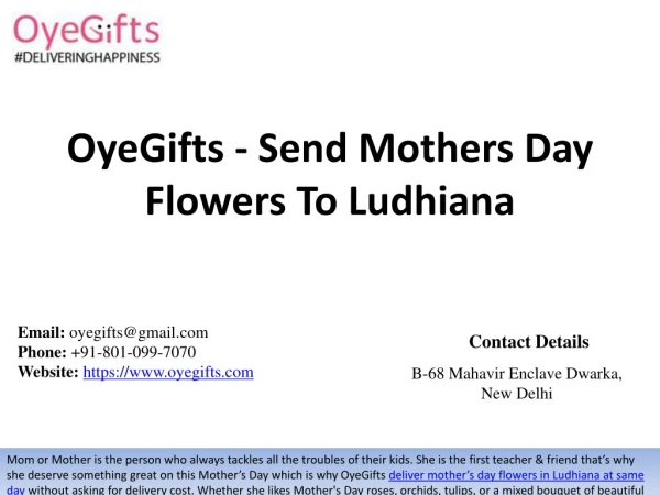 oyegifts send mothers day flowers to ludhiana