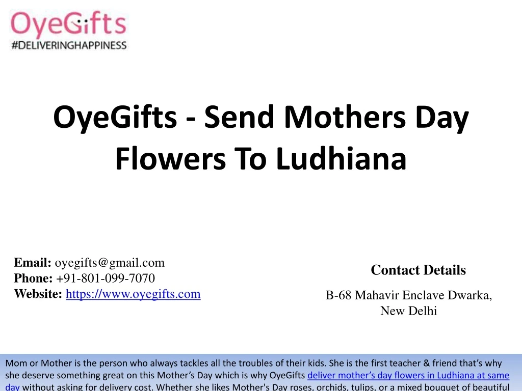 oyegifts send mothers day flowers to ludhiana