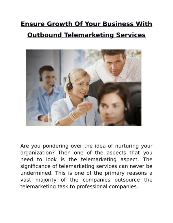 Ensure Growth Of Your Business With Outbound Telemarketing Services