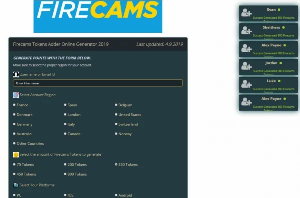Firecams Free Tokens Adder Online Generator 2019