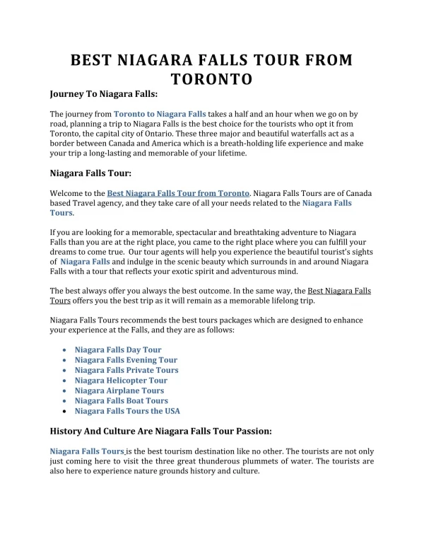 Best Niagara Falls Tours From Toronto | Niagara Falls Tour